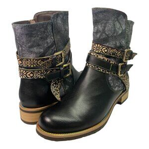 K2B2 Black Dyed-Contrast Double-Buckle Leather Boot Women's 40(9-9.5)
